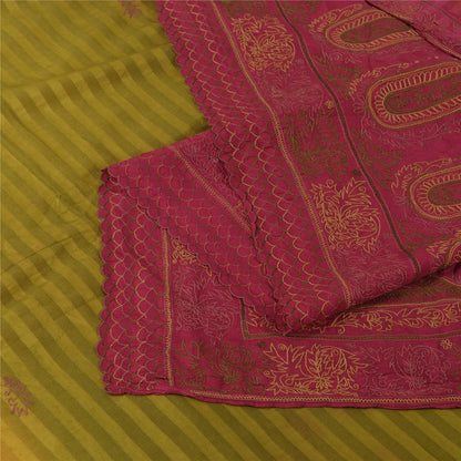 Sanskriti Vintage Long Dupatta/Stole Pure Silk Embroidery Woven Green Scarf Veil