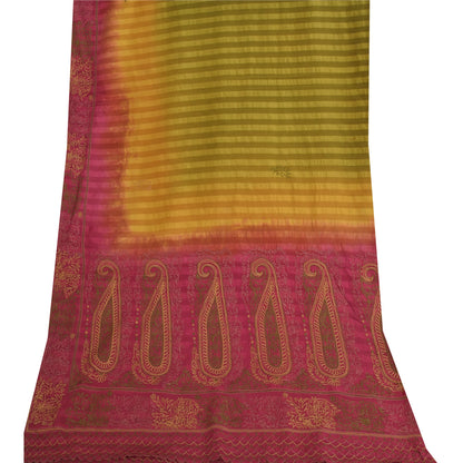 Sanskriti Vintage Long Dupatta/Stole Pure Silk Embroidery Woven Green Scarf Veil