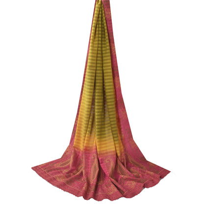 Sanskriti Vintage Long Dupatta/Stole Pure Silk Embroidery Woven Green Scarf Veil