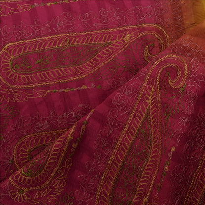 Sanskriti Vintage Long Dupatta/Stole Pure Silk Embroidery Woven Green Scarf Veil