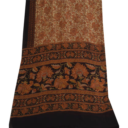 Sanskriti Vintage Long Dupatta/Stole Pure Georgette Cream/Orange Printed Veil