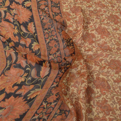 Sanskriti Vintage Long Dupatta/Stole Pure Georgette Cream/Orange Printed Veil