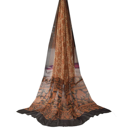 Sanskriti Vintage Long Dupatta/Stole Pure Georgette Cream/Orange Printed Veil