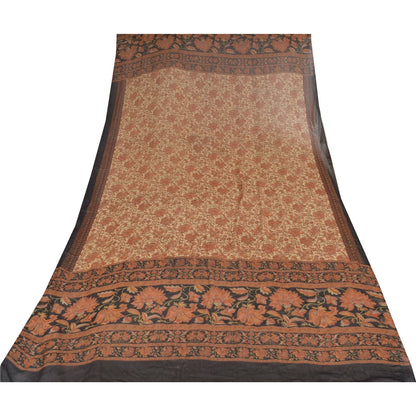 Sanskriti Vintage Long Dupatta/Stole Pure Georgette Cream/Orange Printed Veil