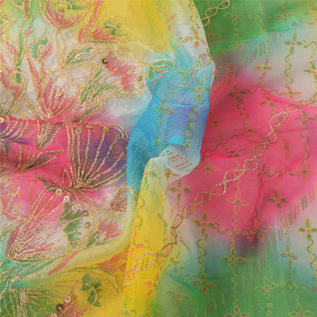 Sanskriti Vintage Long Dupatta/Stole Artificial Silk Hand Beaded Zari SequinVeil