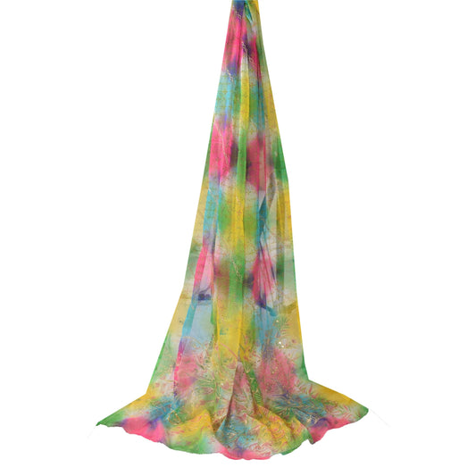 Sanskriti Vintage Lang Dupatta/Stola Kunstig Silke Håndperlet Zari Paillet Slør