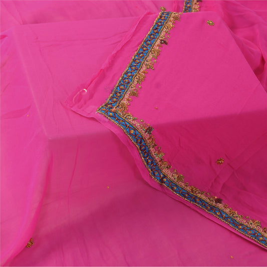 Sanskriti Vintage Pink Dupatta Long Stole Pure Georgette Hand Beaded Wrap Veil