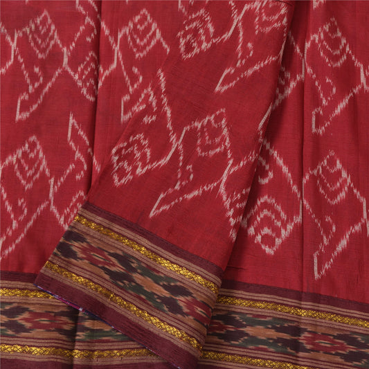 Sanskriti Vintage Red Dupatta Long Stole Pure Silk Ikat Woven Premium Wrap Veil