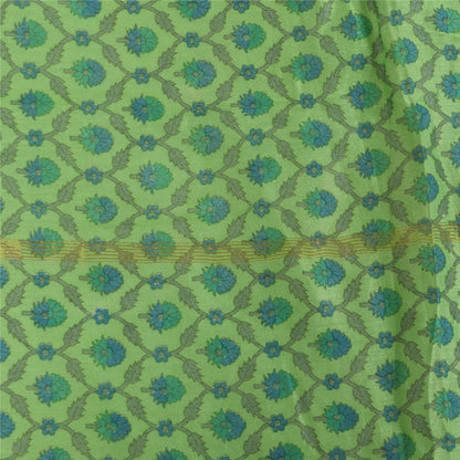 Sanskriti Vintage Long Dupatta/Stole Pure Chiffon Green Printed Zari Woven Scarf
