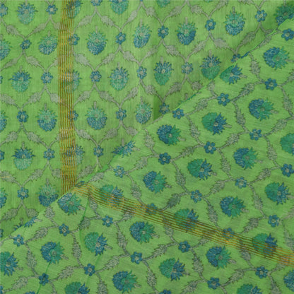 Sanskriti Vintage Long Dupatta/Stole Pure Chiffon Green Printed Zari Woven Scarf