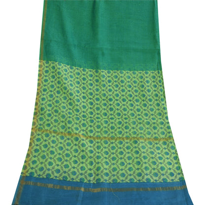 Sanskriti Vintage Long Dupatta/Stole Pure Chiffon Green Printed Zari Woven Scarf