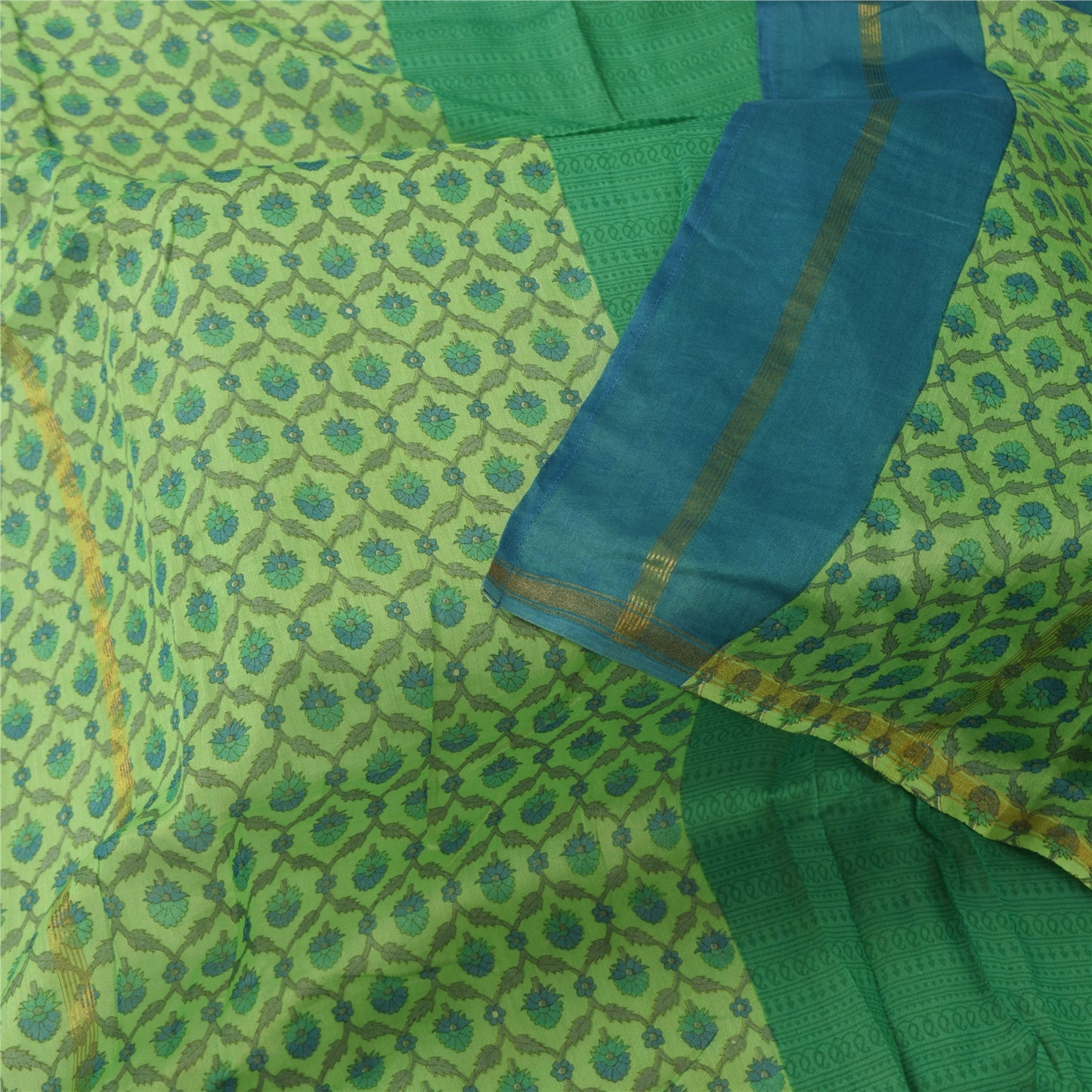 Sanskriti Vintage Long Dupatta/Stole Pure Chiffon Green Printed Zari Woven Scarf