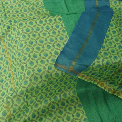 Sanskriti Vintage Long Dupatta/Stole Pure Chiffon Green Printed Zari Woven Scarf