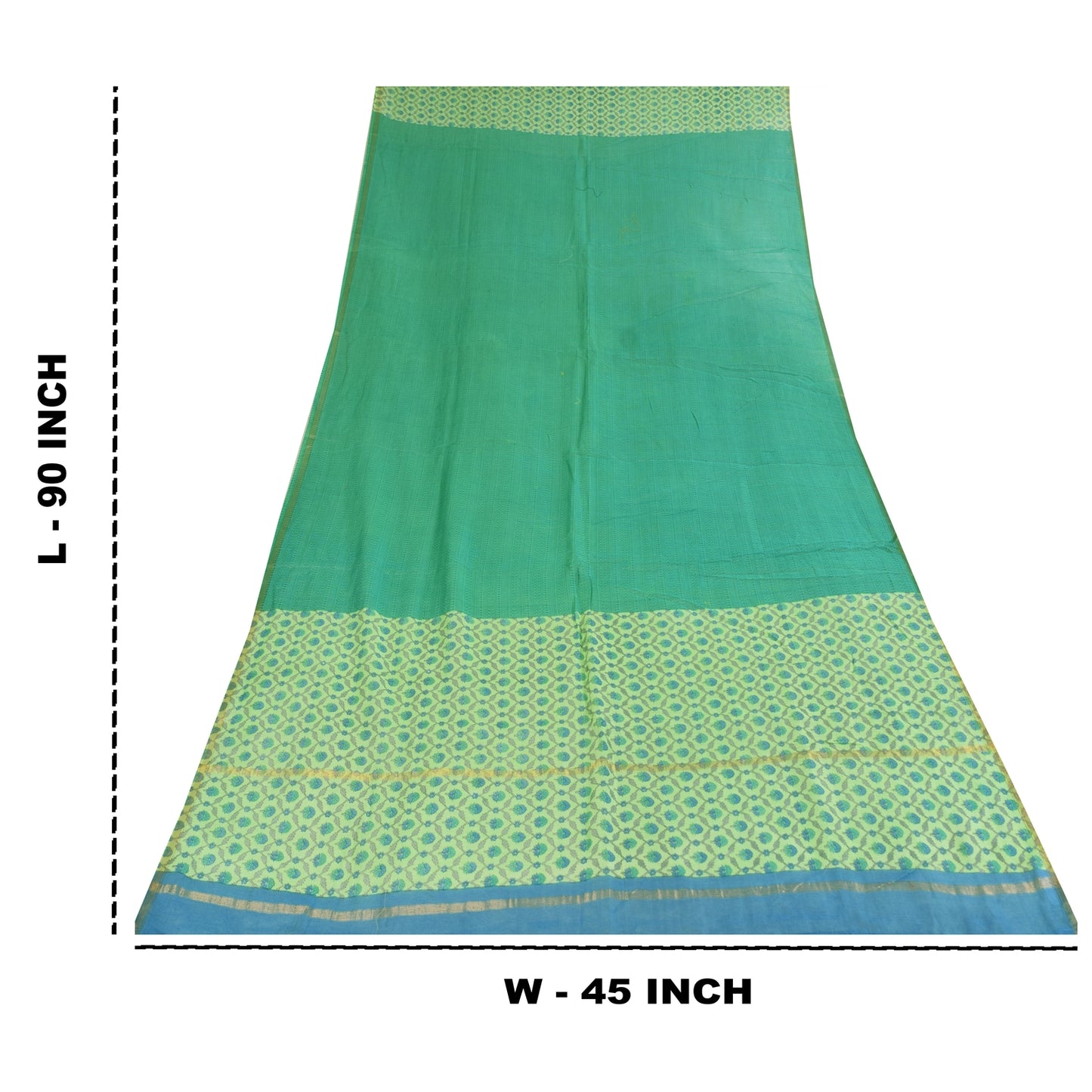 Sanskriti Vintage Long Dupatta/Stole Pure Chiffon Green Printed Zari Woven Scarf
