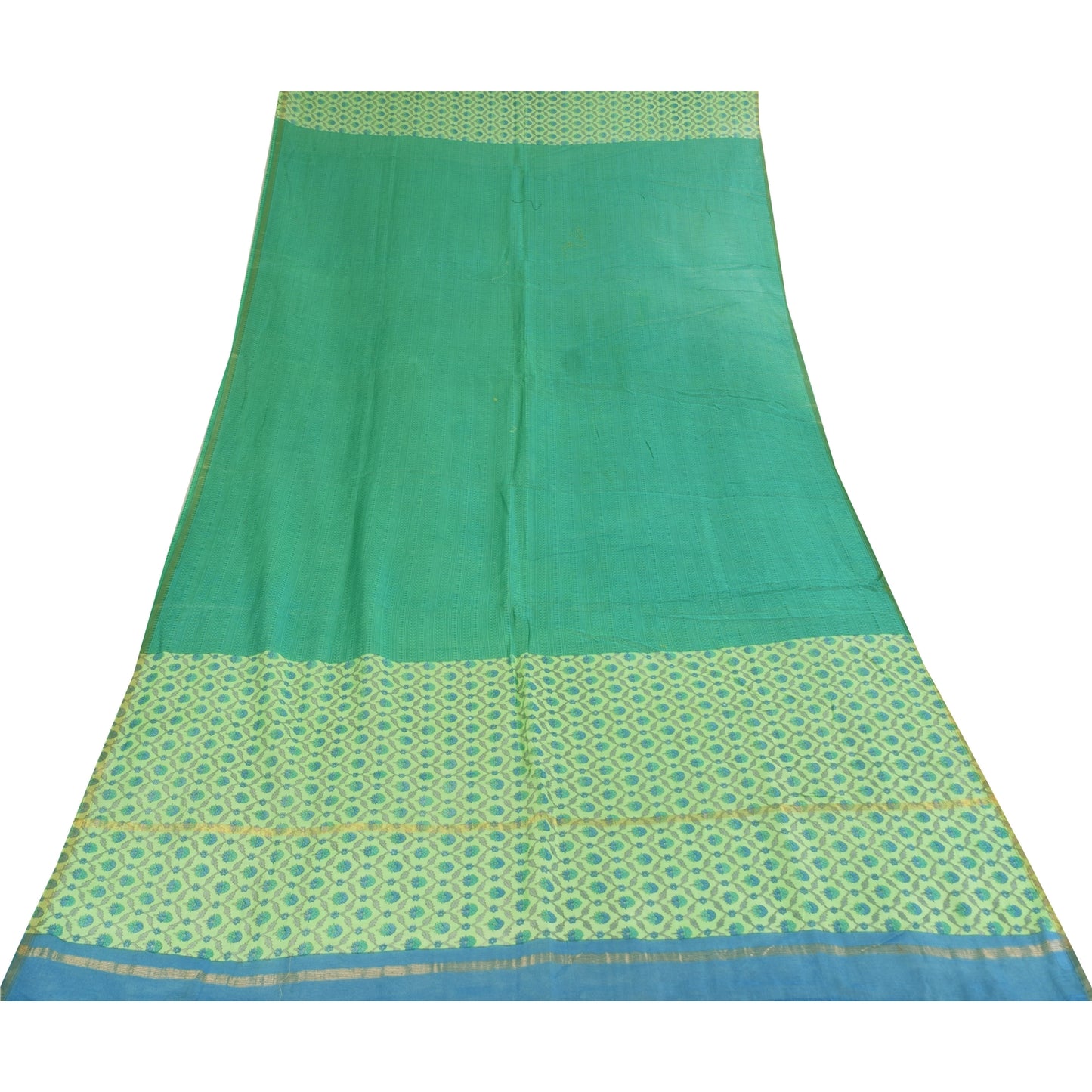 Sanskriti Vintage Long Dupatta/Stole Pure Chiffon Green Printed Zari Woven Scarf