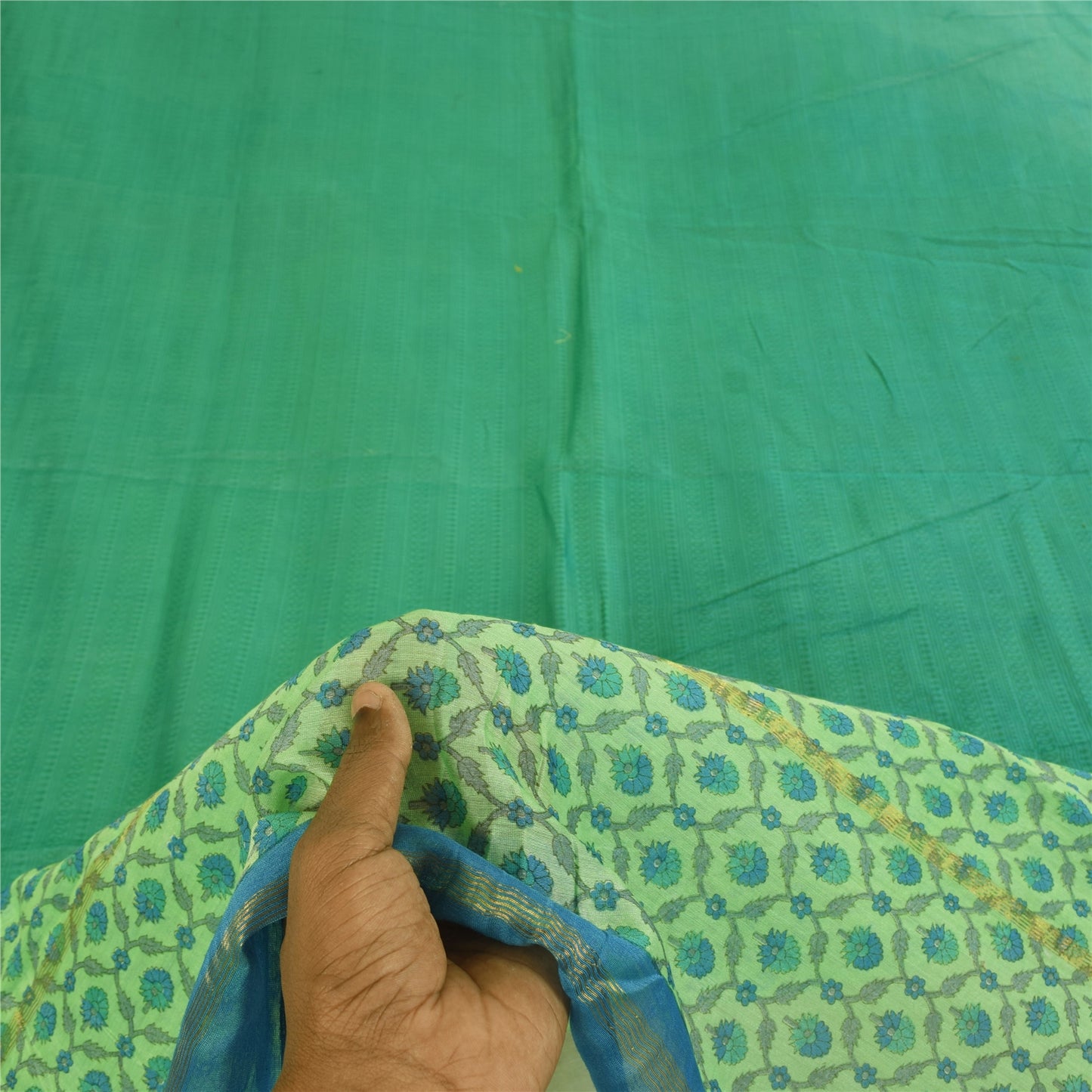Sanskriti Vintage Long Dupatta/Stole Pure Chiffon Green Printed Zari Woven Scarf