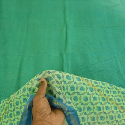 Sanskriti Vintage Long Dupatta/Stole Pure Chiffon Green Printed Zari Woven Scarf