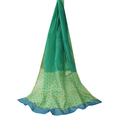 Sanskriti Vintage Long Dupatta/Stole Pure Chiffon Green Printed Zari Woven Scarf