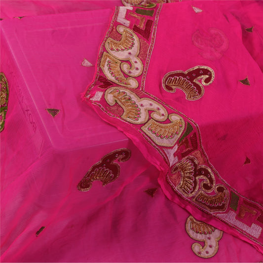 Sanskriti Vintage Lang Dupatta/Stole Ren Chiffon Pink Håndperleapplikationsarbejde