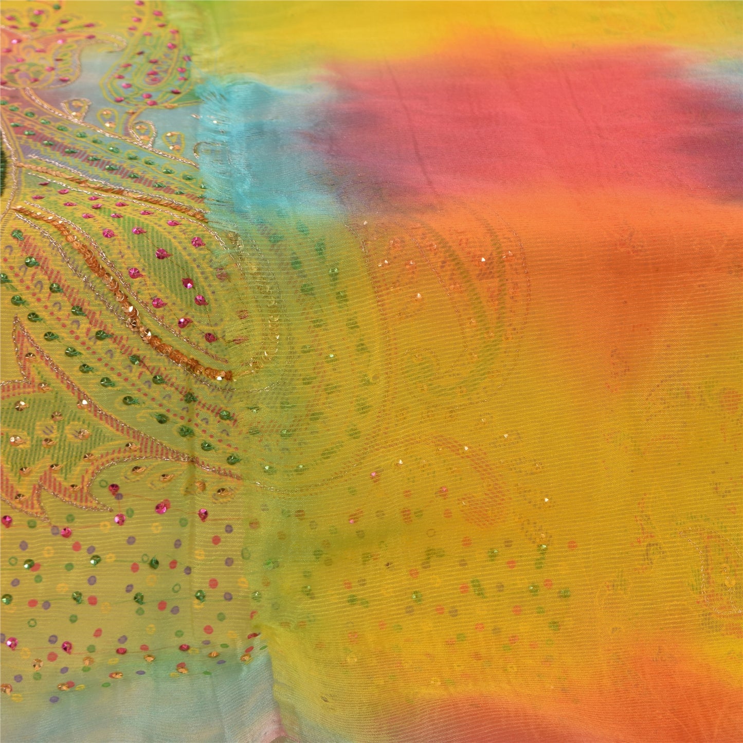 Sanskriti Vintage Multi Dupatta Long Stole Art Silk Hand Beaded Tie-Dye Scarves