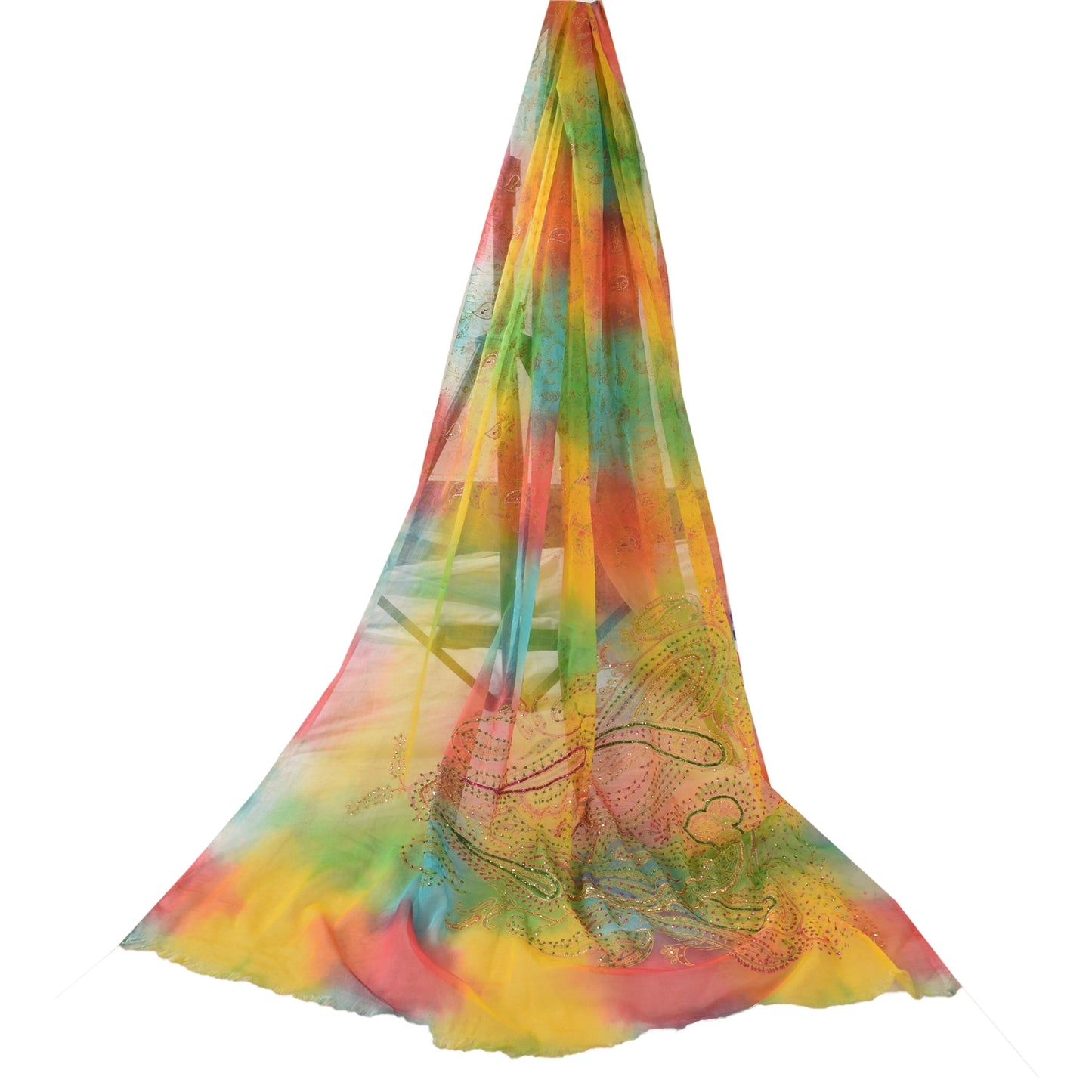 Sanskriti Vintage Multi Dupatta Long Stole Art Silk Hand Beaded Tie-Dye Scarves