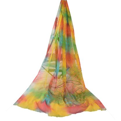 Sanskriti Vintage Multi Dupatta Long Stole Art Silk Hand Beaded Tie-Dye Scarves