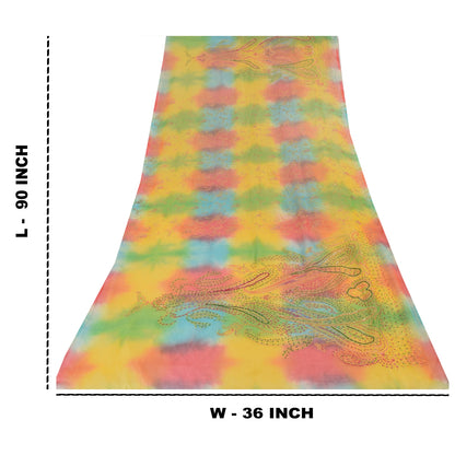 Sanskriti Vintage Multi Dupatta Long Stole Art Silk Hand Beaded Tie-Dye Scarves