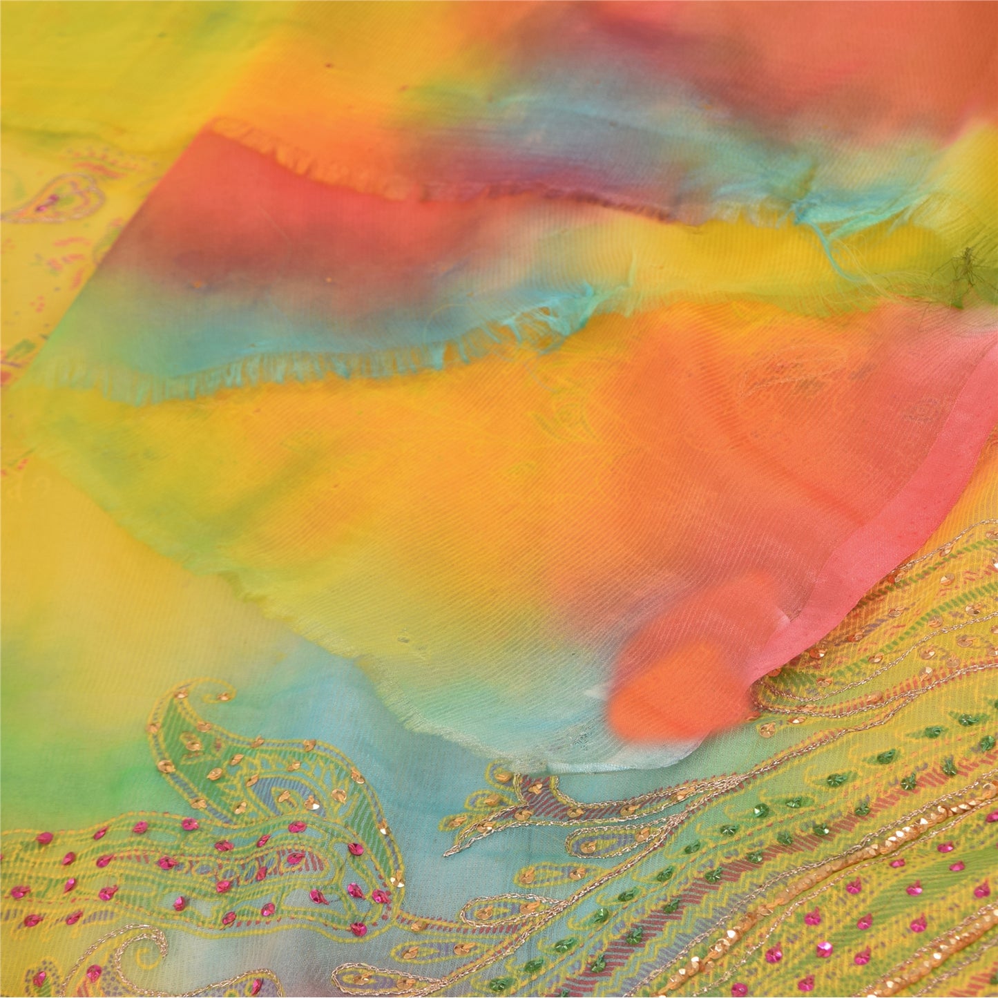 Sanskriti Vintage Multi Dupatta Long Stole Art Silk Hand Beaded Tie-Dye Scarves