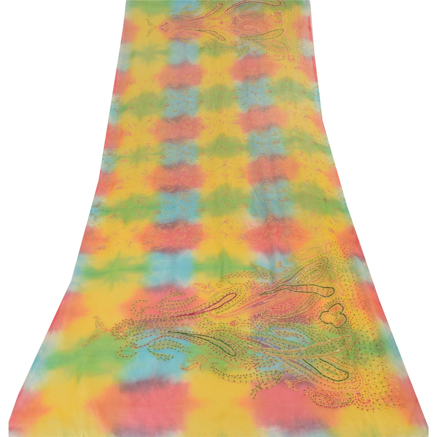Sanskriti Vintage Multi Dupatta Long Stole Art Silk Hand Beaded Tie-Dye Scarves