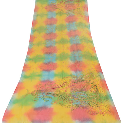 Sanskriti Vintage Multi Dupatta Long Stole Art Silk Hand Beaded Tie-Dye Scarves