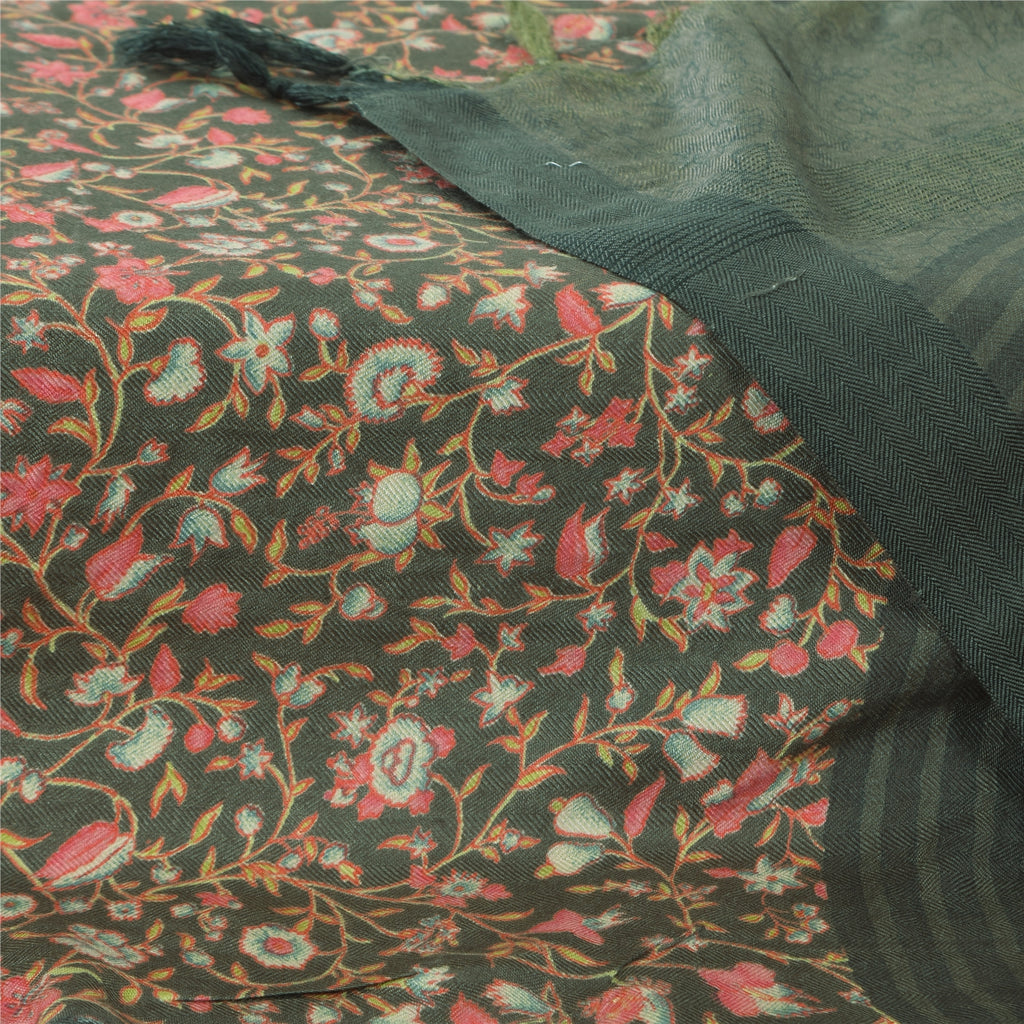 Sanskriti Vintage Gray Dupatta Long Stole Pure Silk Woven Premium Wrap Scarves