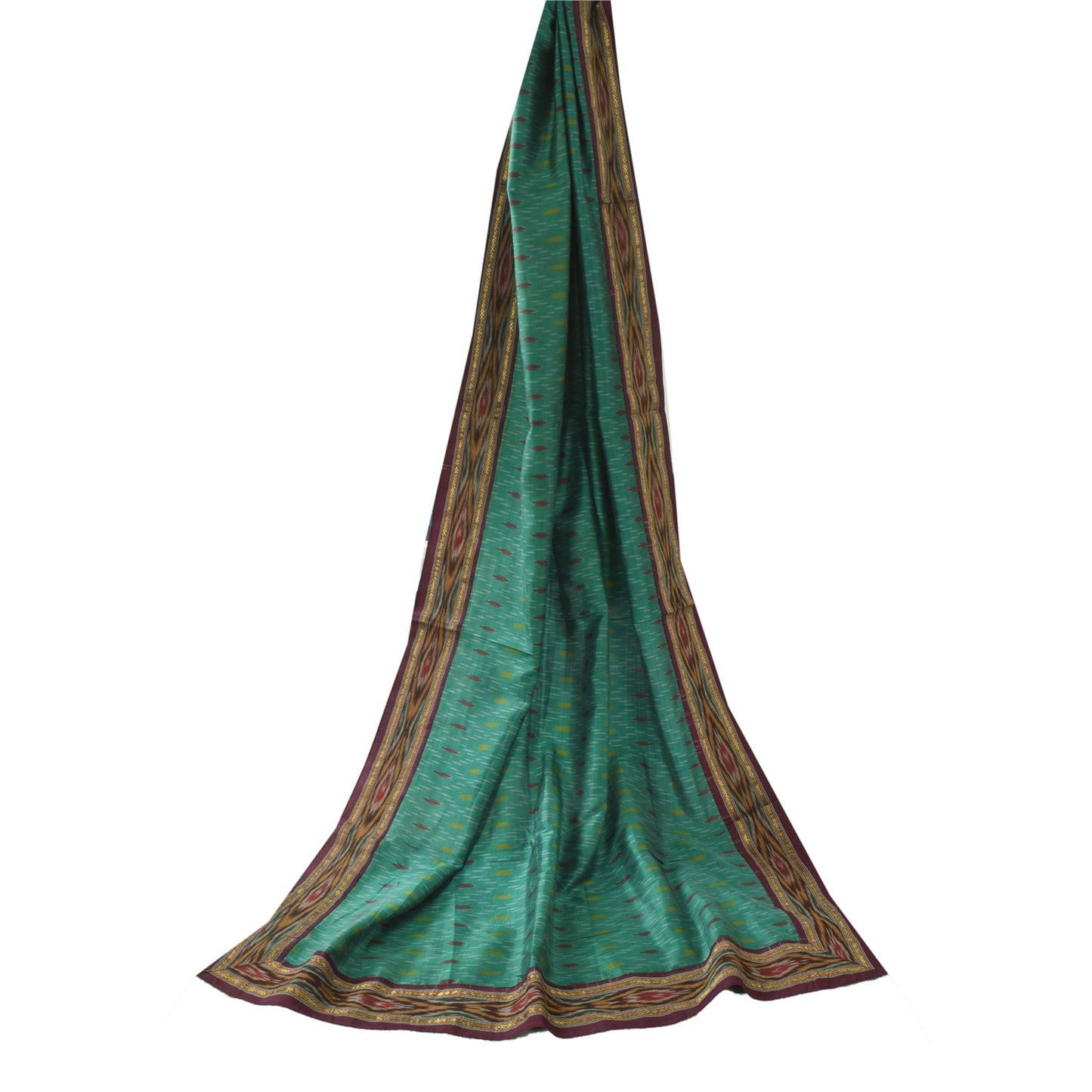 Sanskriti Vintage Green Dupatta Long Stole Pure Silk Ikat Woven Premium Scarves