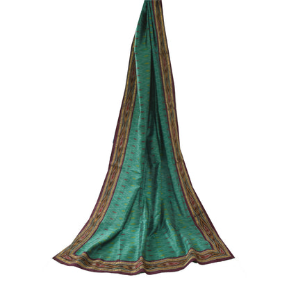 Sanskriti Vintage Green Dupatta Long Stole Pure Silk Ikat Woven Premium Scarves