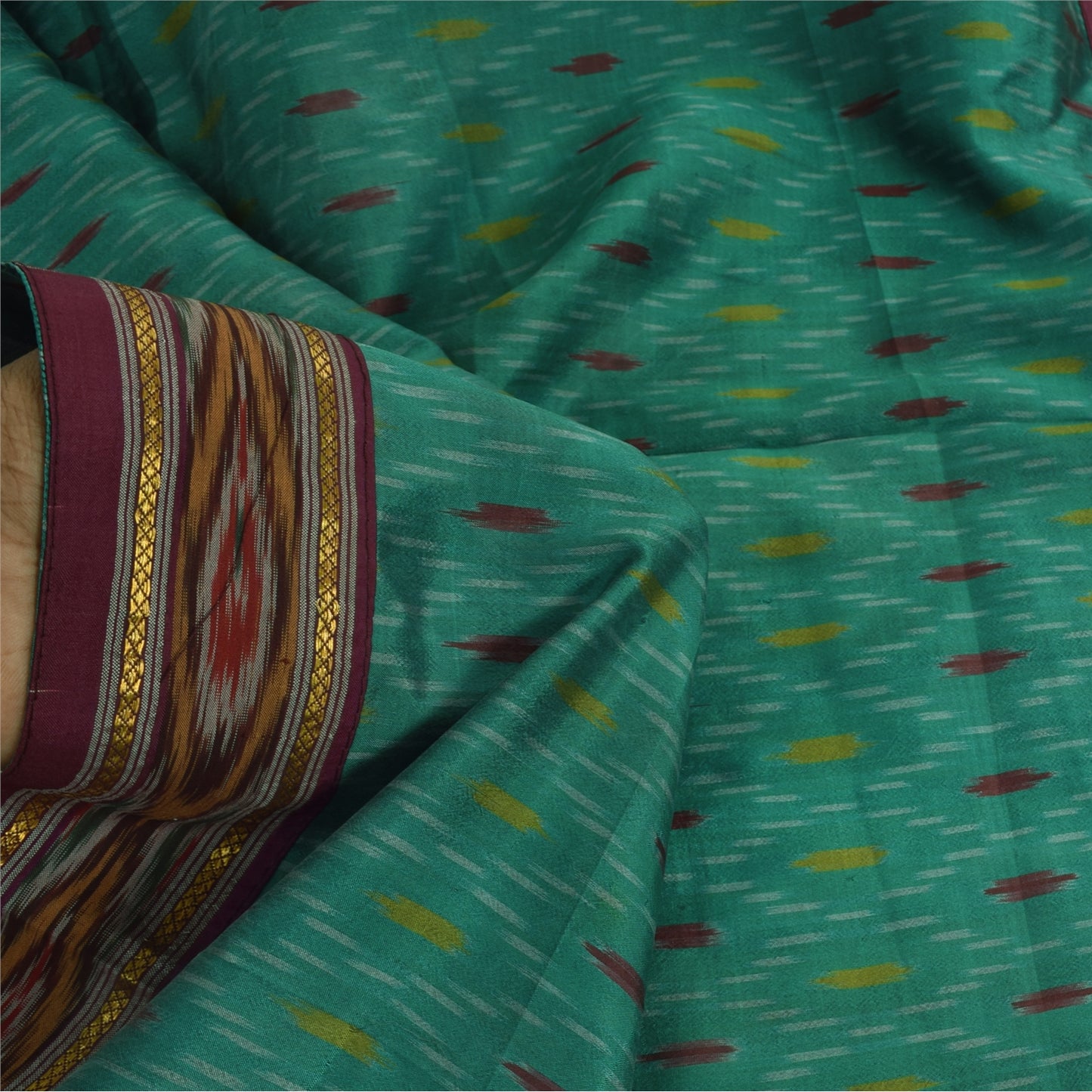 Sanskriti Vintage Green Dupatta Long Stole Pure Silk Ikat Woven Premium Scarves