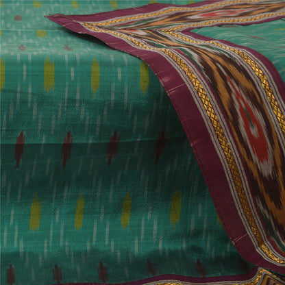 Sanskriti Vintage Green Dupatta Long Stole Pure Silk Ikat Woven Premium Scarves
