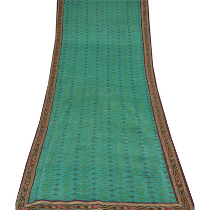 Sanskriti Vintage Green Dupatta Long Stole Pure Silk Ikat Woven Premium Scarves