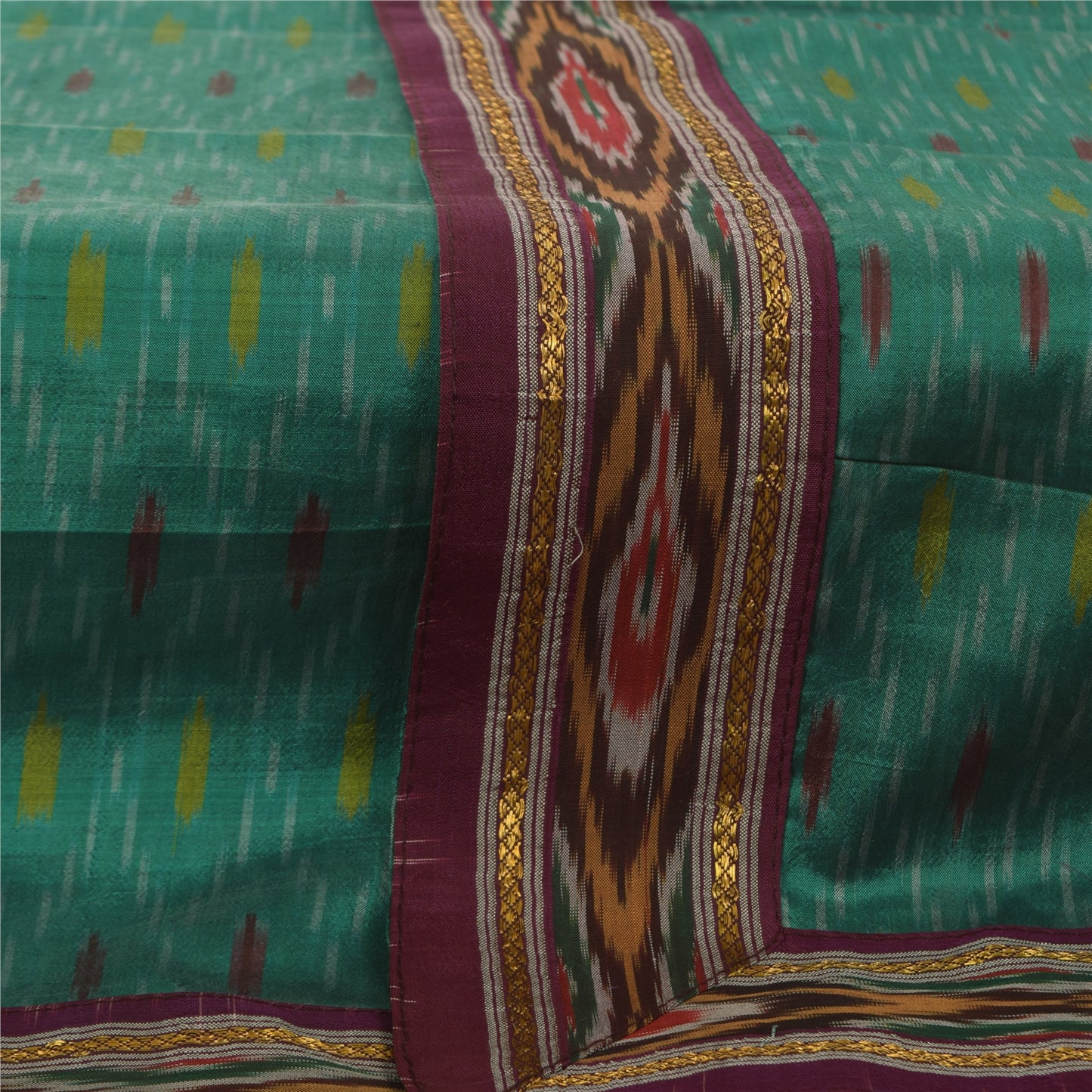 Sanskriti Vintage Green Dupatta Long Stole Pure Silk Ikat Woven Premium Scarves