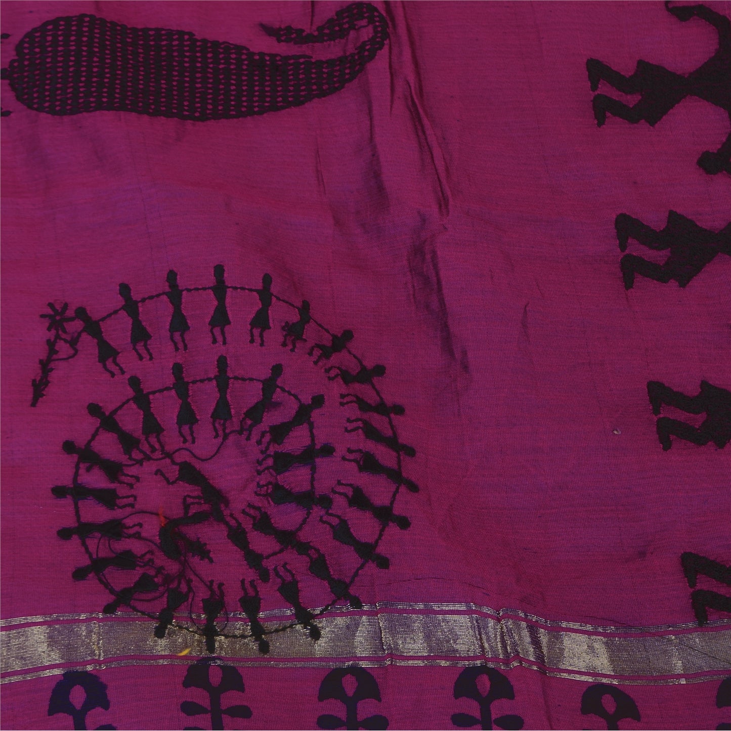 Sanskriti Vintage Magenta Dupatta Long Stole Art Silk Printed Warli Art Scarves