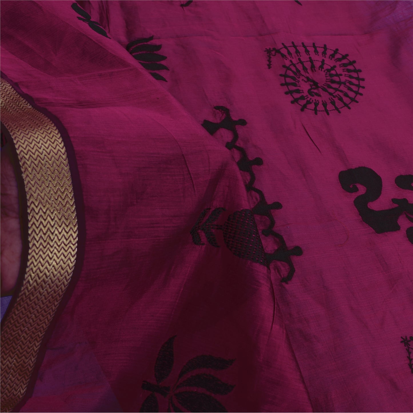 Sanskriti Vintage Magenta Dupatta Long Stole Art Silk Printed Warli Art Scarves