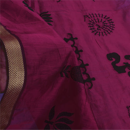 Sanskriti Vintage Magenta Dupatta Long Stole Art Silk Printed Warli Art Scarves