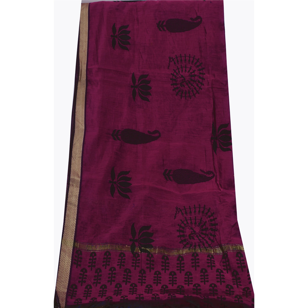 Sanskriti Vintage Magenta Dupatta Long Stole Art Silk Printed Warli Art Scarves