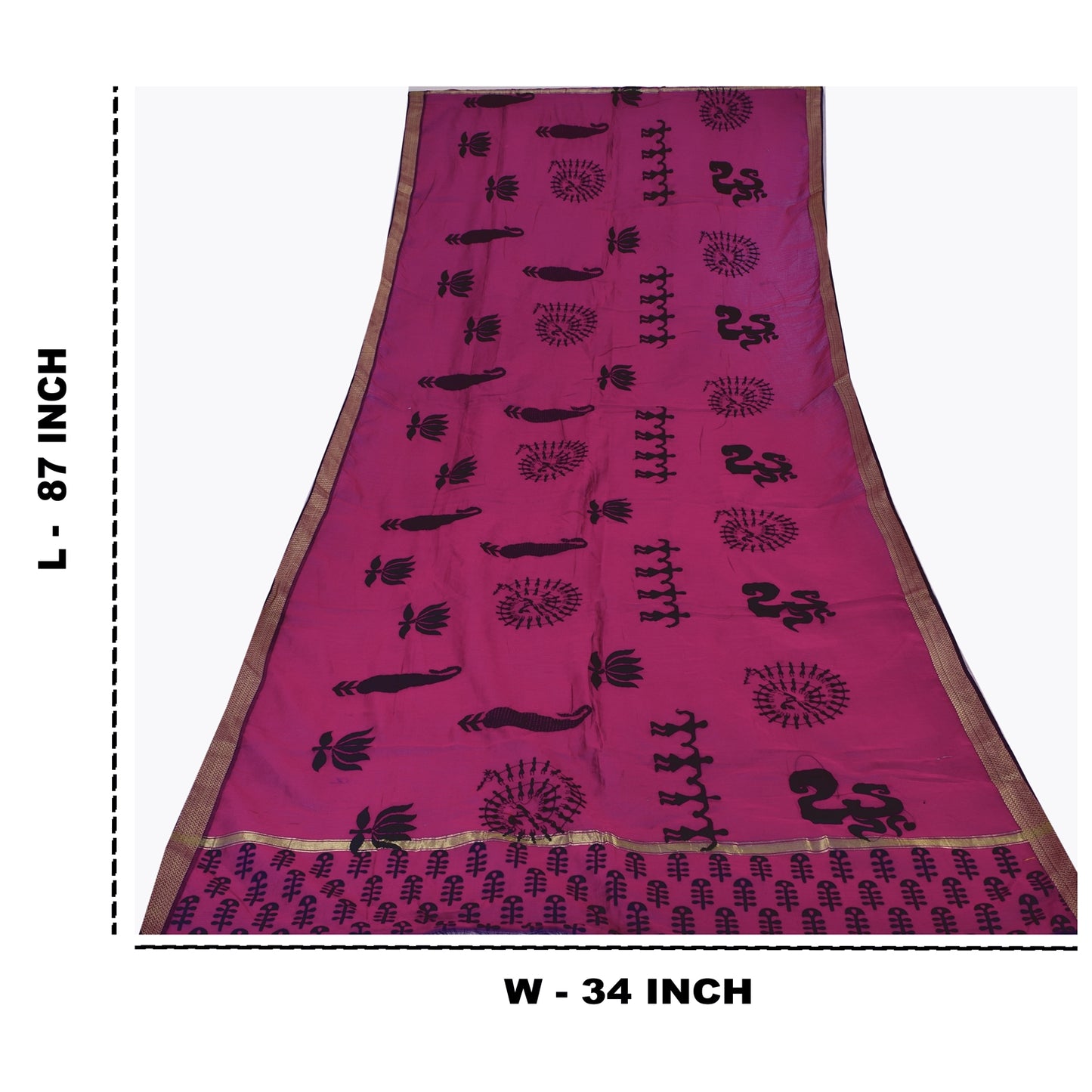 Sanskriti Vintage Magenta Dupatta Long Stole Art Silk Printed Warli Art Scarves