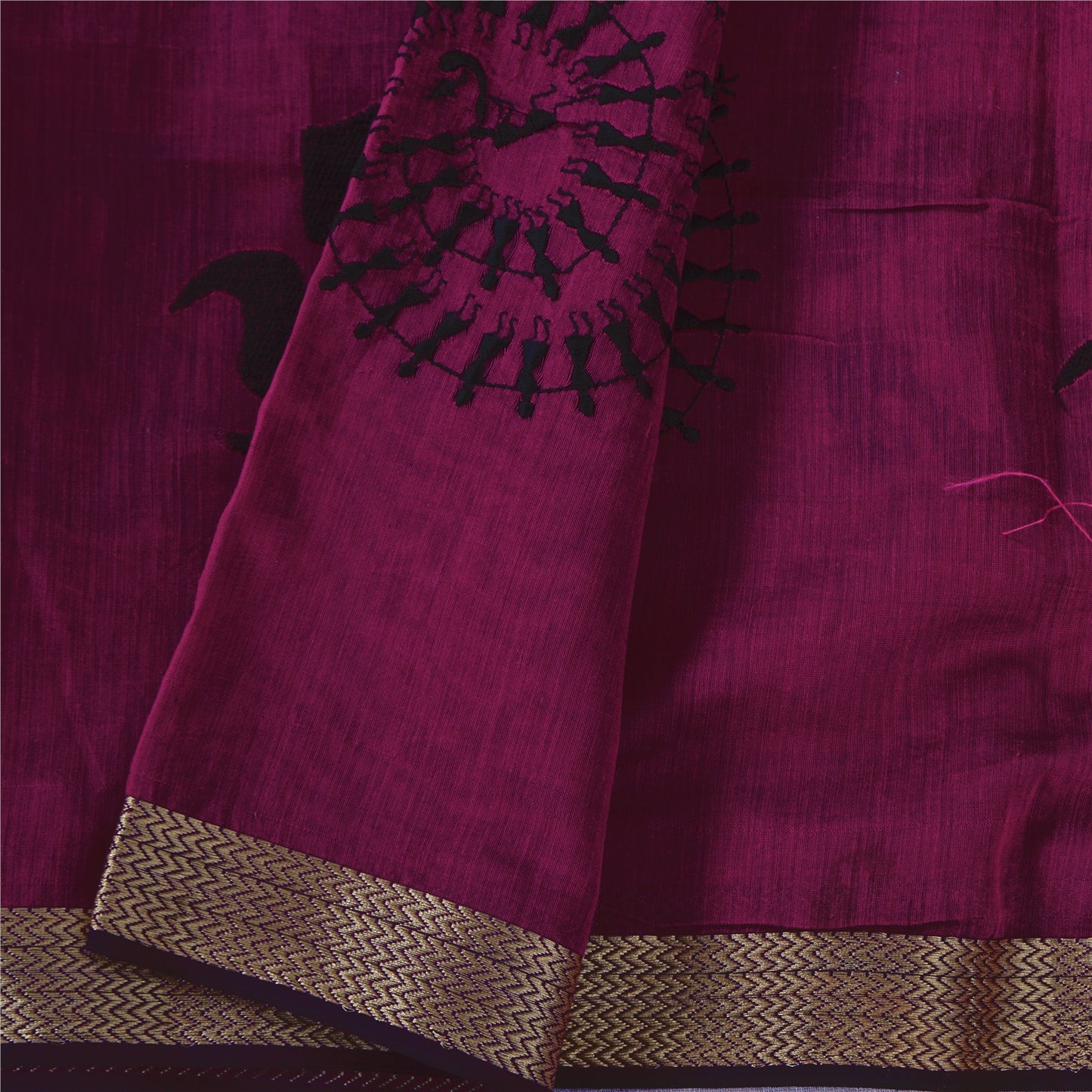 Sanskriti Vintage Magenta Dupatta Long Stole Art Silk Printed Warli Art Scarves