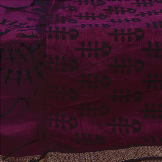 Sanskriti Vintage Magenta Dupatta Lange Stol Kunstsilke Trykte Warli Kunsttørklæder