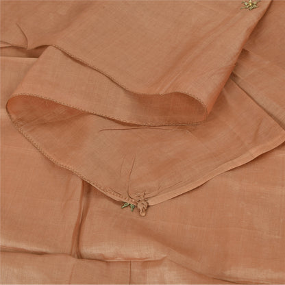 Sanskriti Vintage Light Brown Dupatta Long Stole Pure Silk Hand Beaded Wrap Veil