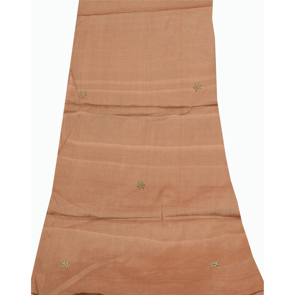 Sanskriti Vintage Light Brown Dupatta Long Stole Pure Silk Hand Beaded Wrap Veil