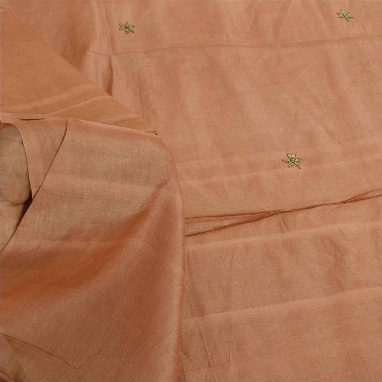 Sanskriti Vintage Light Brown Dupatta Long Stole Pure Silk Hand Beaded Wrap Veil