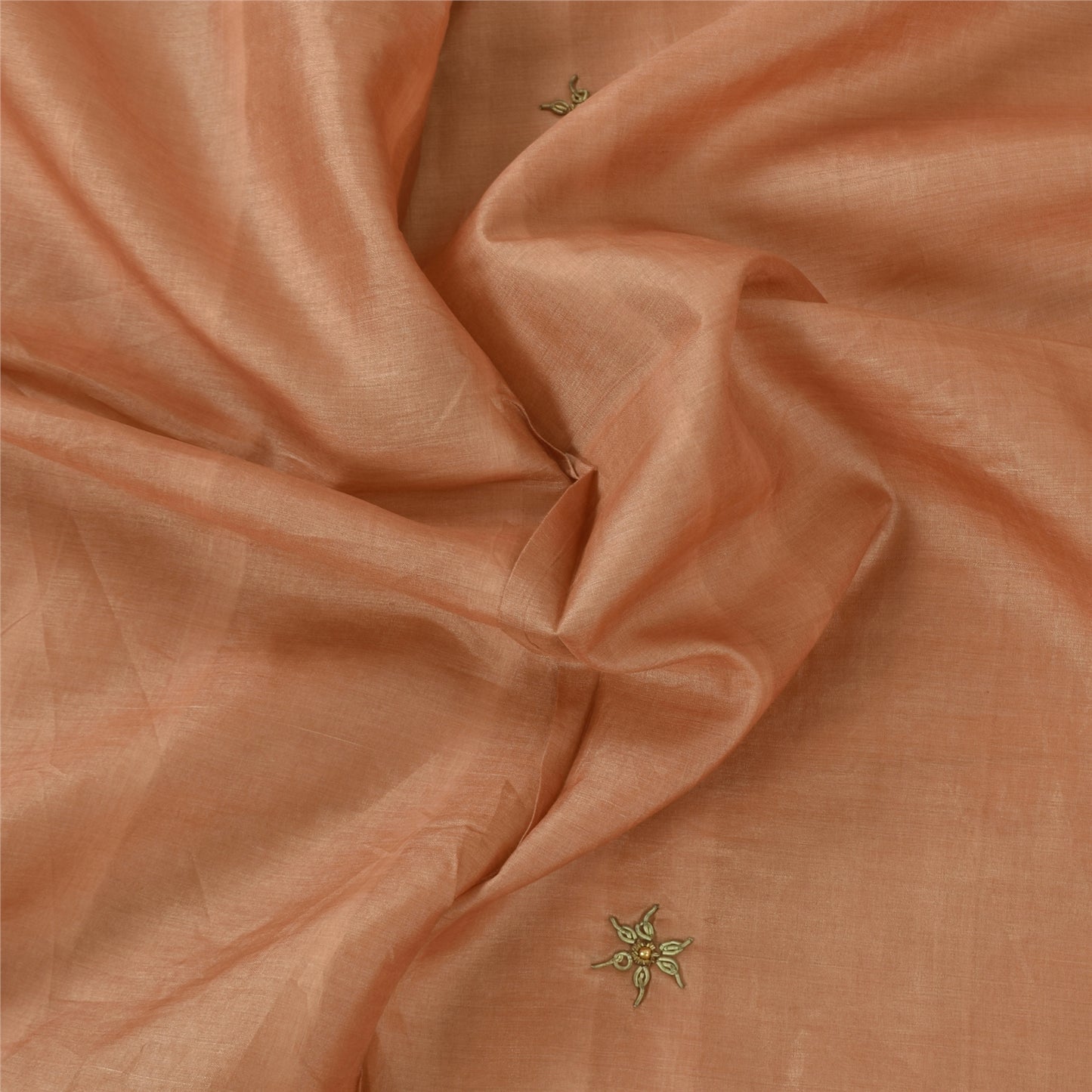 Sanskriti Vintage Light Brown Dupatta Long Stole Pure Silk Hand Beaded Wrap Veil