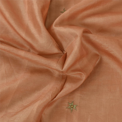 Sanskriti Vintage Light Brown Dupatta Long Stole Pure Silk Hand Beaded Wrap Veil