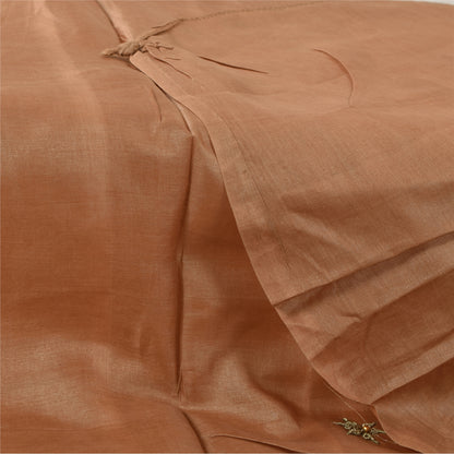 Sanskriti Vintage Light Brown Dupatta Long Stole Pure Silk Hand Beaded Wrap Veil